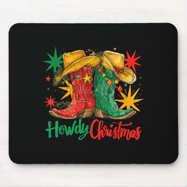 Mousepad Western Howdy Christmas Cowgirl Boot Hat Christmas (Frente)