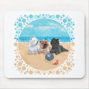 Mousepad Westie com Cairn Terriers na Praia