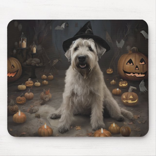 Mousepad Wheaten Terrier Pumpkins Halloween Assustado (Frente)