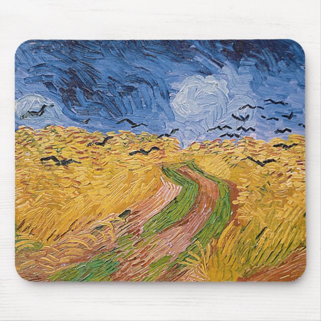 Mousepad Wheatfield com corvos, 1890 de Vincent van Gogh | (Frente)