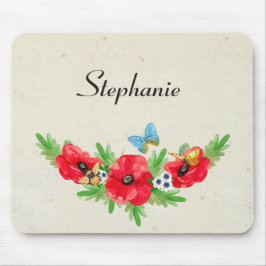 Mousepad Whimsage Red Poppy Watercolor Com Nome