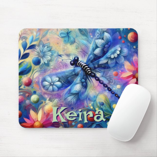 Mousepad Whimsical Abstract Dragonfly Floral Personalized (Com mouse)