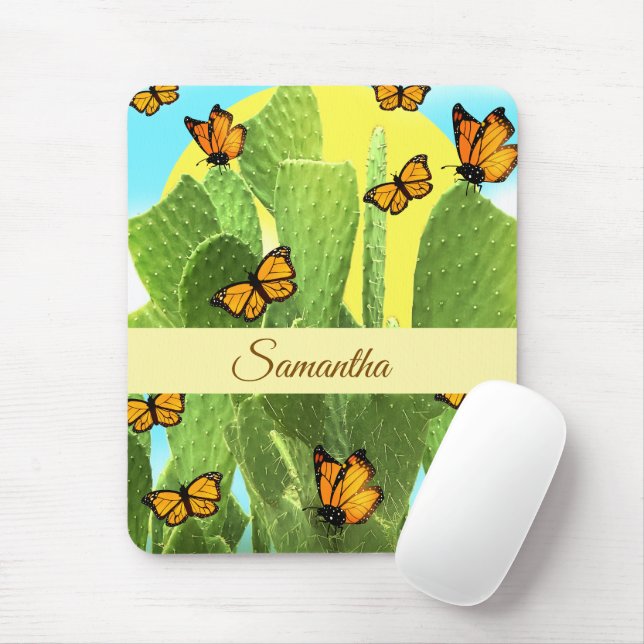 Mousepad Whimsical Cactus And Butterflies (Com mouse)