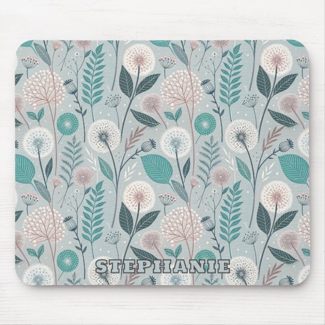 Mousepad Whimsical Dandelion & Floral Folk Art Seamless (2) (Frente)
