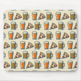 Mousepad Whimsical Pizza and Beer Pattern