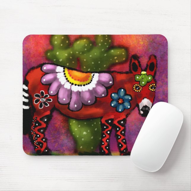 Mousepad Whimsical Southwest Floral Talavera-Style Donkey (Com mouse)