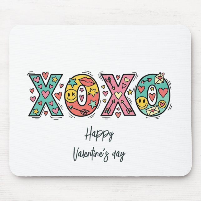 Mousepad Whimsical "XOXO"Hearts Happy Valentine's Day  (Frente)