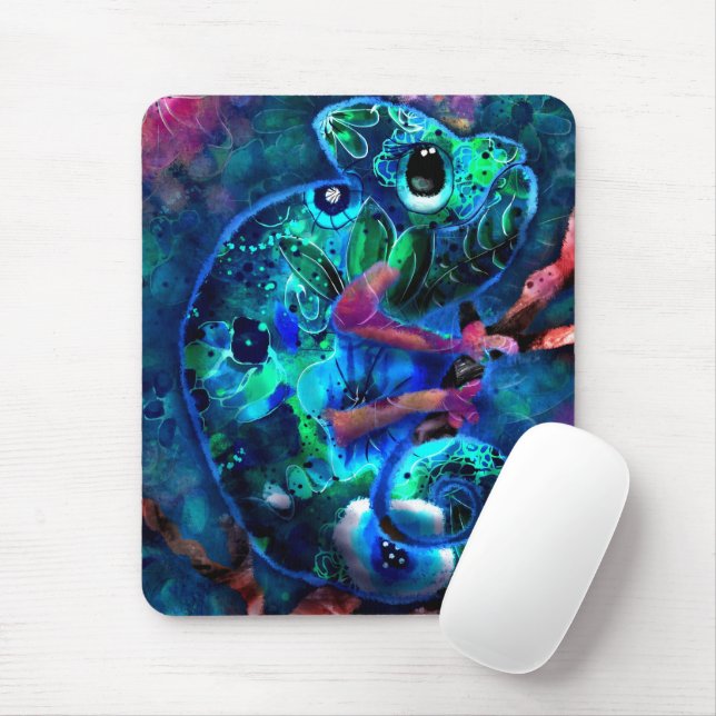 Mousepad Whimsso Chameleon Abstrato Floral Teal Green (Com mouse)