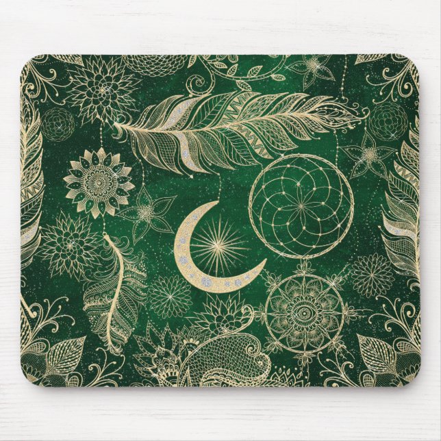 Mousepad Whimsy Dourada e Green Dreamcatcher Feenas Mandala (Frente)