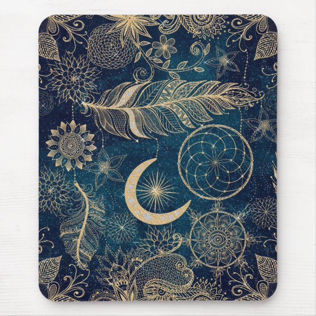Mousepad Whimsy Dourada Glitter Dreamcatcher Feenas Mandala (Frente)