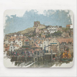 Mousepad Whitby Harbour and St Mary's Church Watercolor Art