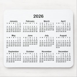 Mousepad White and Black 2026 Calendar