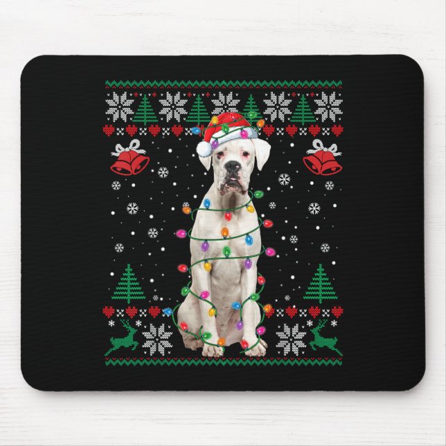 Mousepad White Boxer Dog Ugly Christmas Sweater Funny Xmas  (Frente)