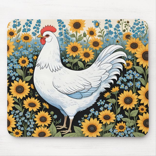 Mousepad White Chicken and Sunflowers (Frente)