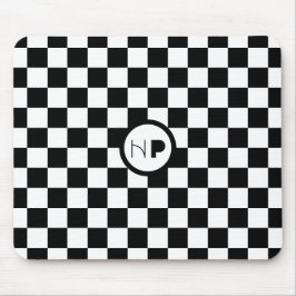 Mousepad White & custom color checkered pattern w initials
