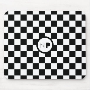 Mousepad White & custom color checkered pattern w initials