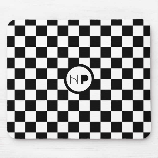 Mousepad White & custom color checkered pattern w initials (Frente)