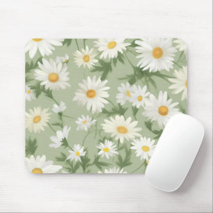 Mousepad White Daisies On Sage Green