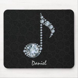 Mousepad White Diamantes da Nota de Música sobre Preto