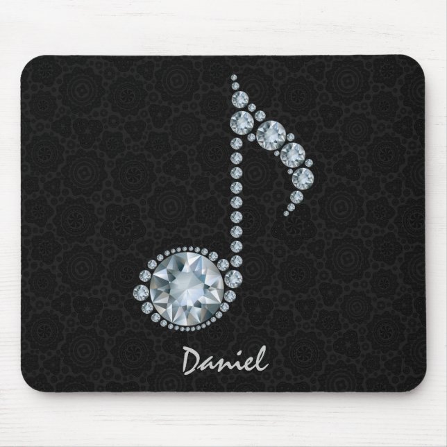 Mousepad White Diamantes da Nota de Música sobre Preto (Frente)