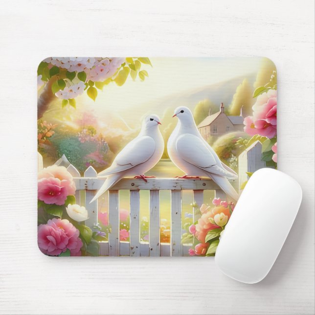 Mousepad White Doves Cottage Garden (Com mouse)