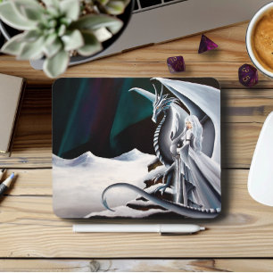 Mousepad White Dragon Woman Fantasy Auroras