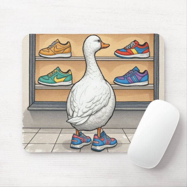 Mousepad White Duck Shopping For Sneakers (Com mouse)