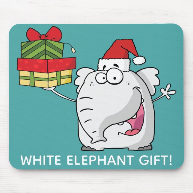Mousepad White Elephant Santa Hat dá cartoon (Frente)