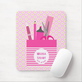 Mousepad White Floral - Letras Cinzentas Rosa