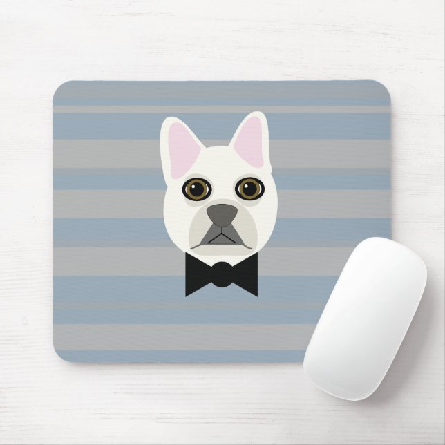 Mousepad White French Bulldog, Stripes (Com mouse)