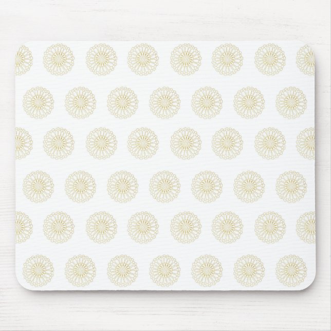 Mousepad White | Golden Zinnia Flower Medallions (Frente)
