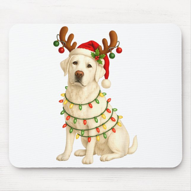 Mousepad White Lab Christmas Tree Light Pajama Labrador Dog (Frente)