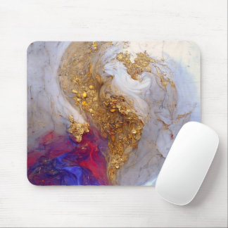 Mousepad White Marble Swirl with Liquid Gold