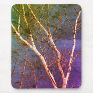 Mousepad White Paper Birch Tree Blue Sky Nature Art