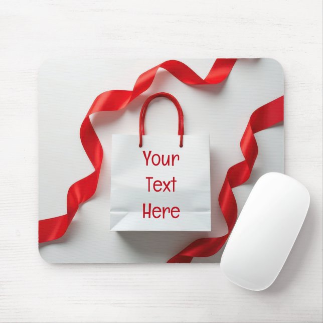 Mousepad White Paper Gift Bag With Ribbons (Com mouse)