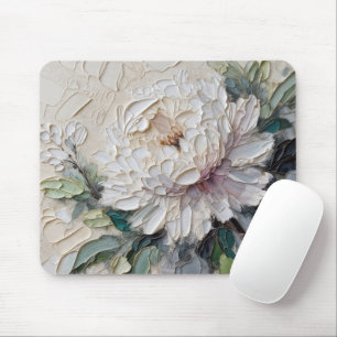 Mousepad White Peony Impasto Art