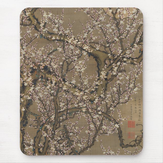 Mousepad White Plum Blossoms and Moon by Ito Jakuchu (Frente)