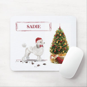 Mousepad White Poodle Engraçado Cachorro de Natal com Árvor