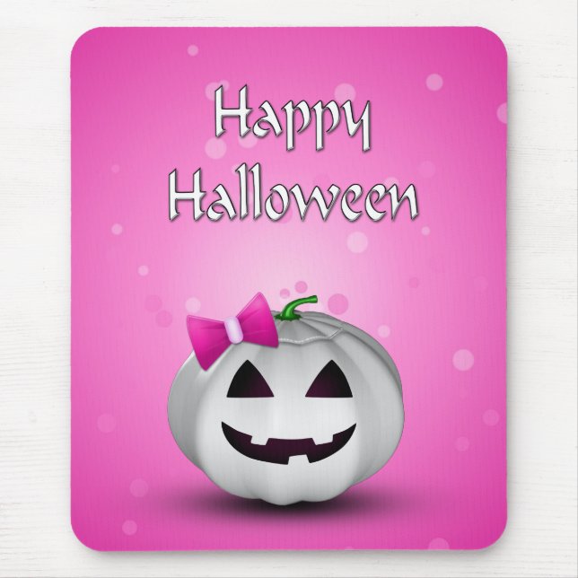 Mousepad White Pumpkin Pink Girly Halloween (Frente)