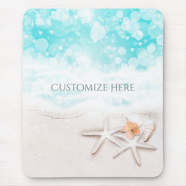 Mousepad White Sandy Beach Starfish Blue Ocean Tropical (Frente)