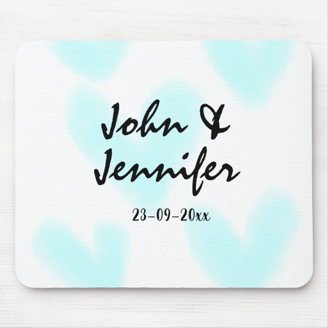 Mousepad white simple minimal text style wedding blue heart (Frente)