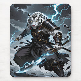 Mousepad White Tiger Samurai Warrior Blue Lightning Gaming