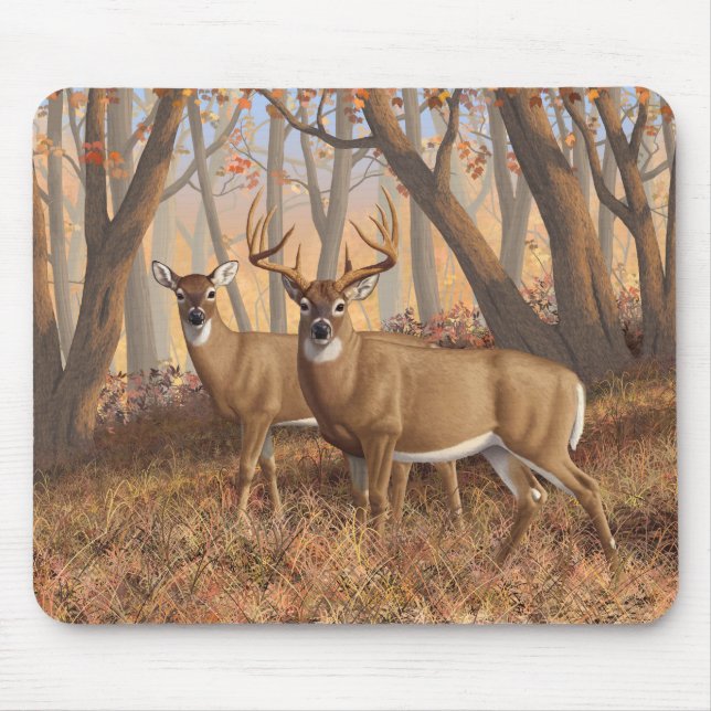 Mousepad Whitetail Deer Buck & Doe Autumn Mapods (Frente)