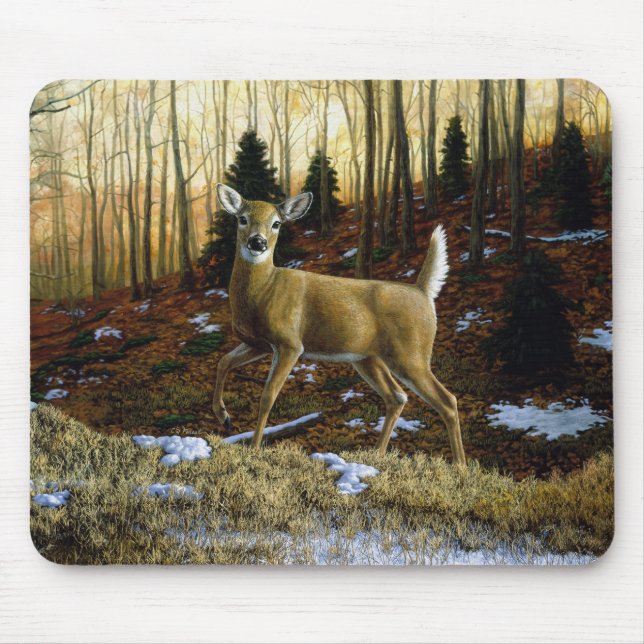 Mousepad Whitetail Deer Doe na Floresta de outono (Frente)