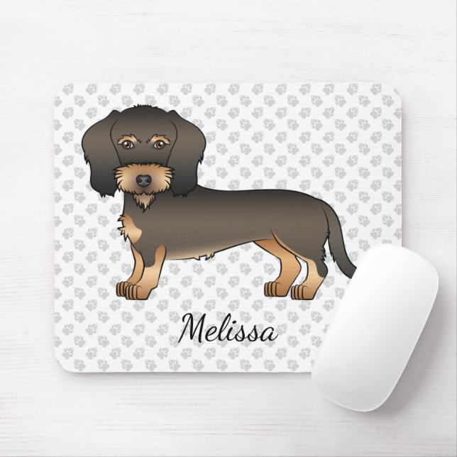 Mousepad Wild Boar Wire Haired Dachshund Cartoon Dog & Name (Com mouse)