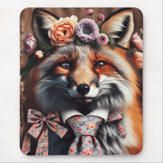 Mousepad Wild fox wearing a tie cute 