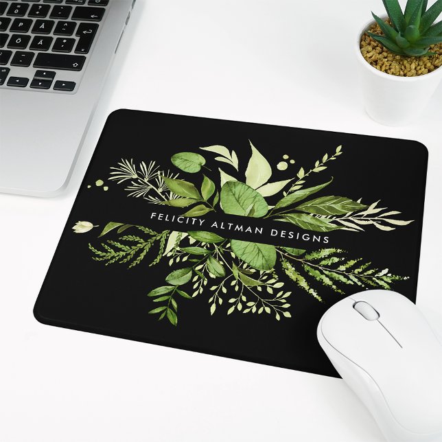 Mousepad Wild Meadow | Preto e Verde Botânico Personalizado (Criador carregado)