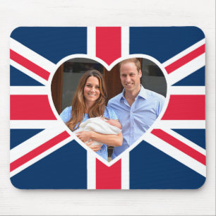 Mousepad Will, Kate, Príncipe George - Bandeira Britânica