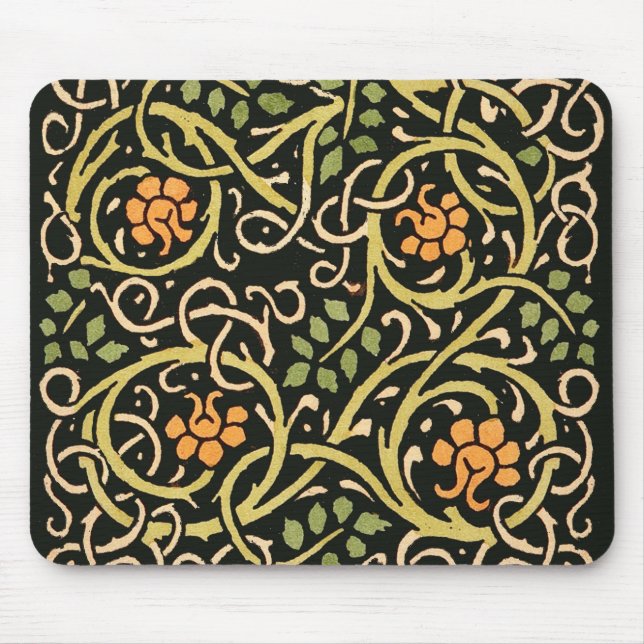 Mousepad William Morris Black Floral Art Impressão Design (Frente)