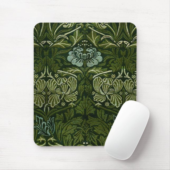 Mousepad William Morris Grandes Folhas Verdes e Flor Azul (Com mouse)